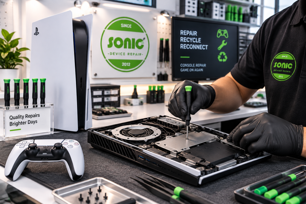 Technician repairing an gaming consoles